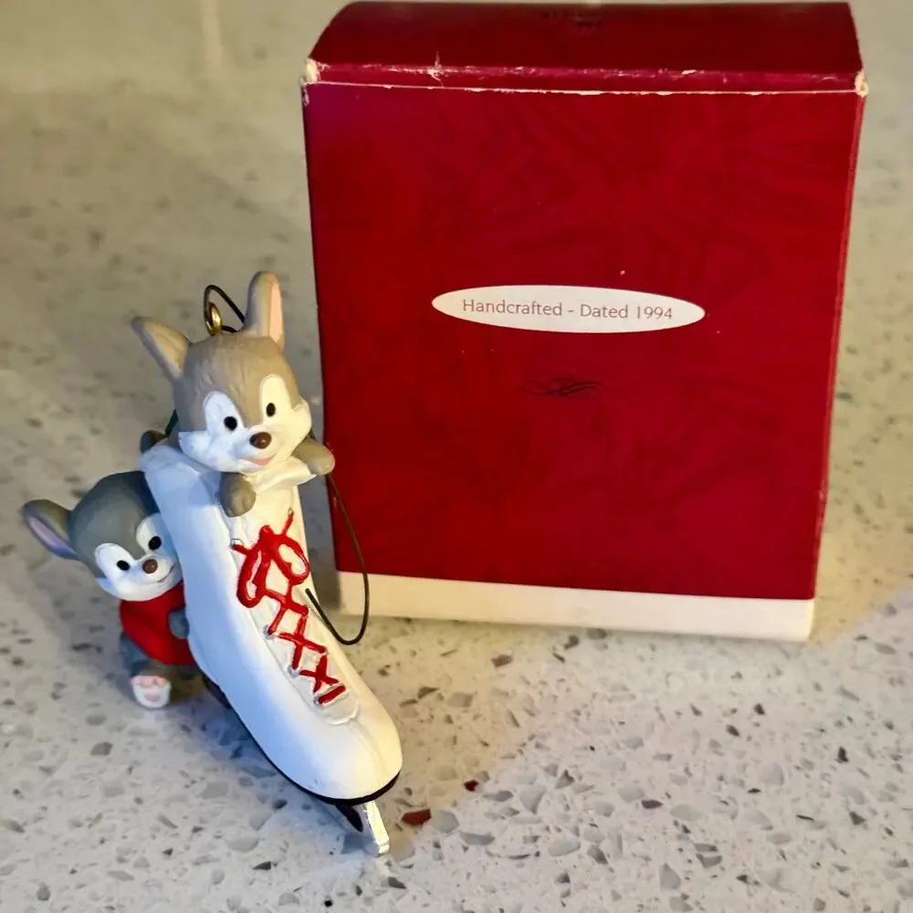 1990's Vintage Mouse Friendly Push Christmas Ornament Collectible with Box